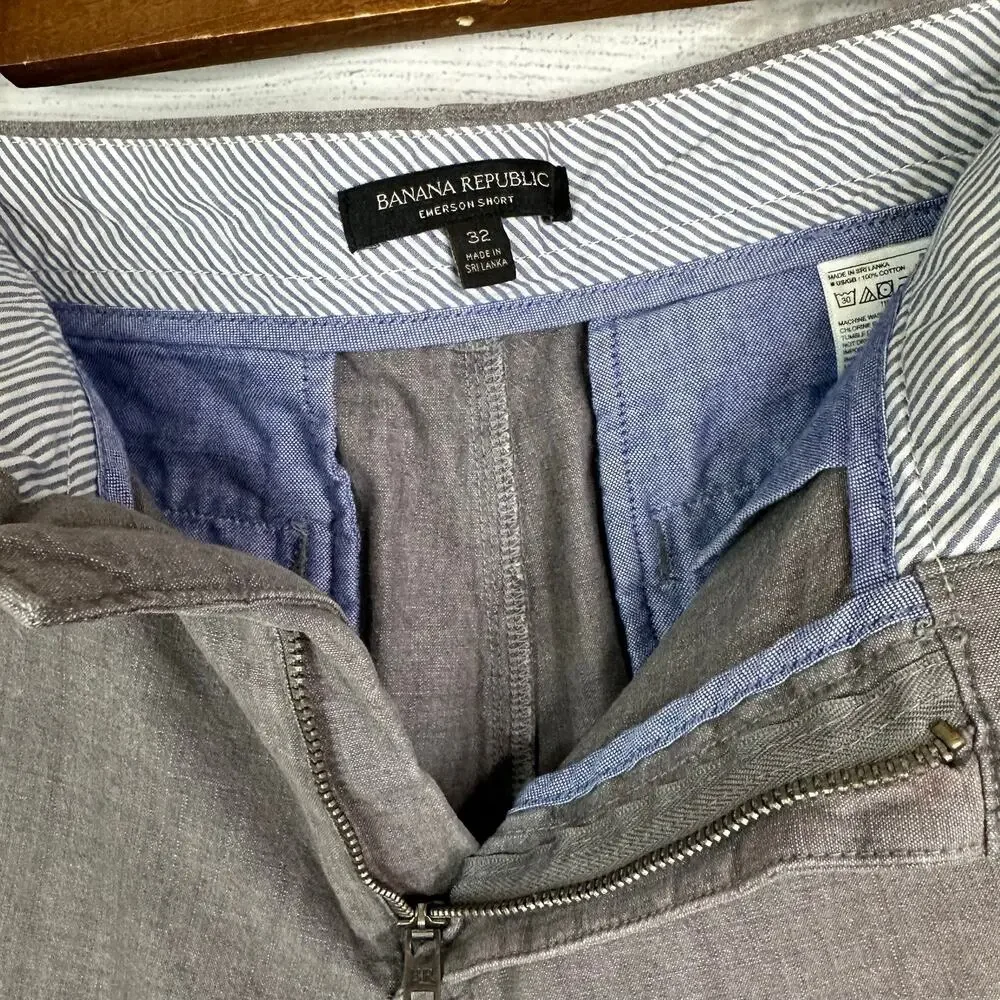 Banana Republic Emerson Short Mens 32 Gray Chino Shorts Classic Preppy Casual